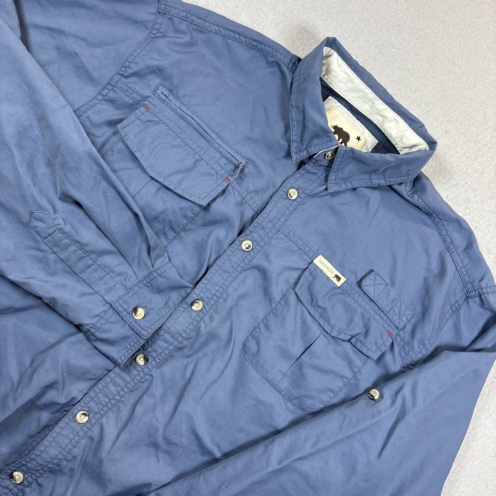 Dakota Grizzly Shirt Mens XL Blue Nylon Fishing Button Front Long Sleeve Pockets